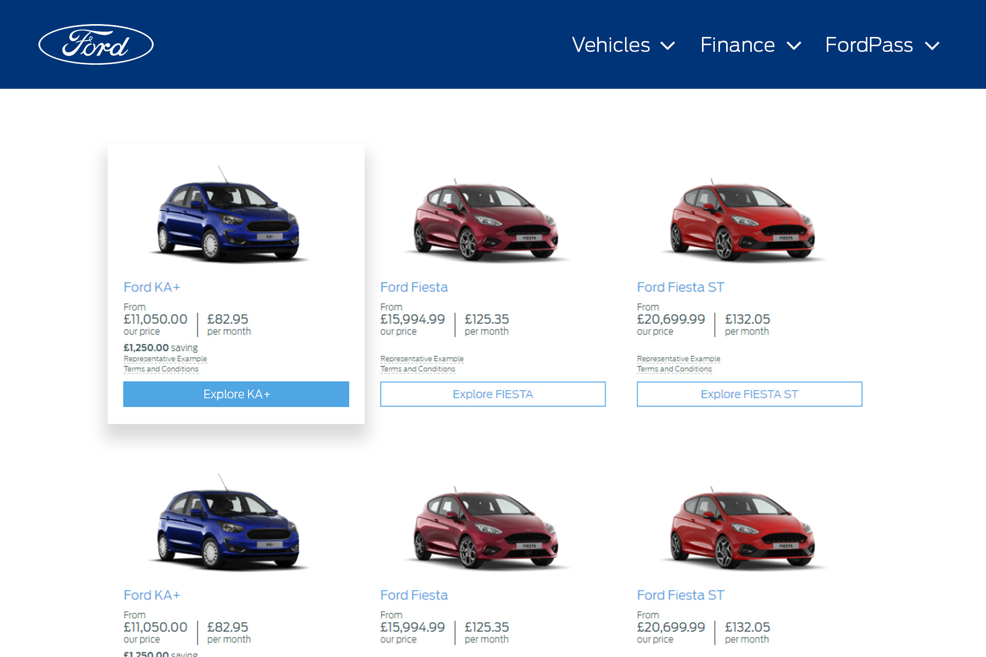 Best Car website design & development. Ford web page mockup. Blue & Red. White custom. Jims Garage. Get Solutions